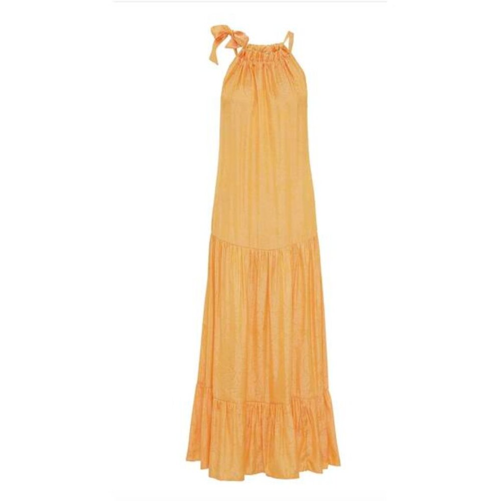 Karmamia Shiloh Maxi Dress Orange Pleated Halter Flowy NWT - Size S/M